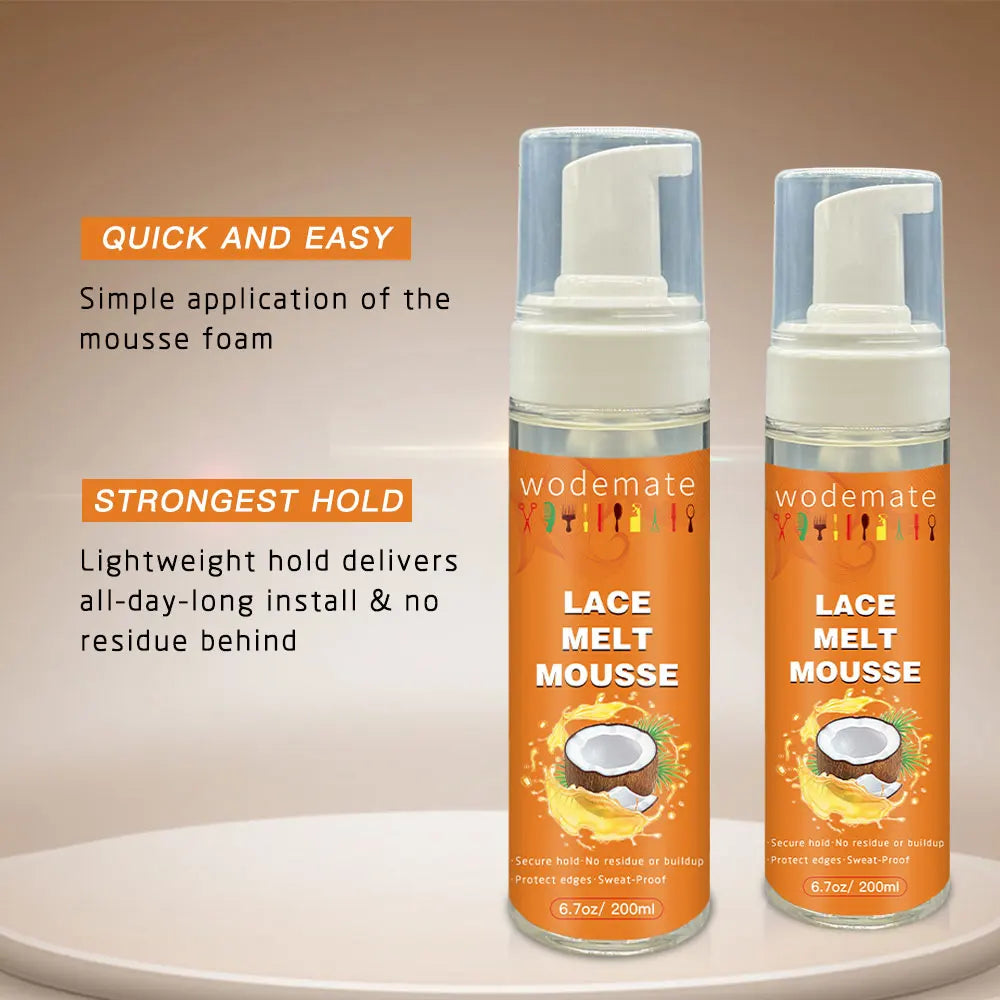 موس إذابة الدانتيل (ليّس)  تثبيت طبيعي قوي، سريع الجفاف، شفاف، وآمن   Lace Melt Mousse  Quick-Drying, Invisible, Firm Hold Mousse for a Natural, Residue-Free, & Safe Finish (200ml)