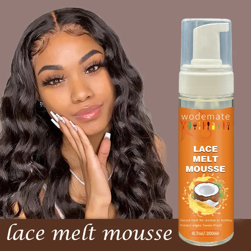 موس إذابة الدانتيل (ليّس)  تثبيت طبيعي قوي، سريع الجفاف، شفاف، وآمن   Lace Melt Mousse  Quick-Drying, Invisible, Firm Hold Mousse for a Natural, Residue-Free, & Safe Finish (200ml)