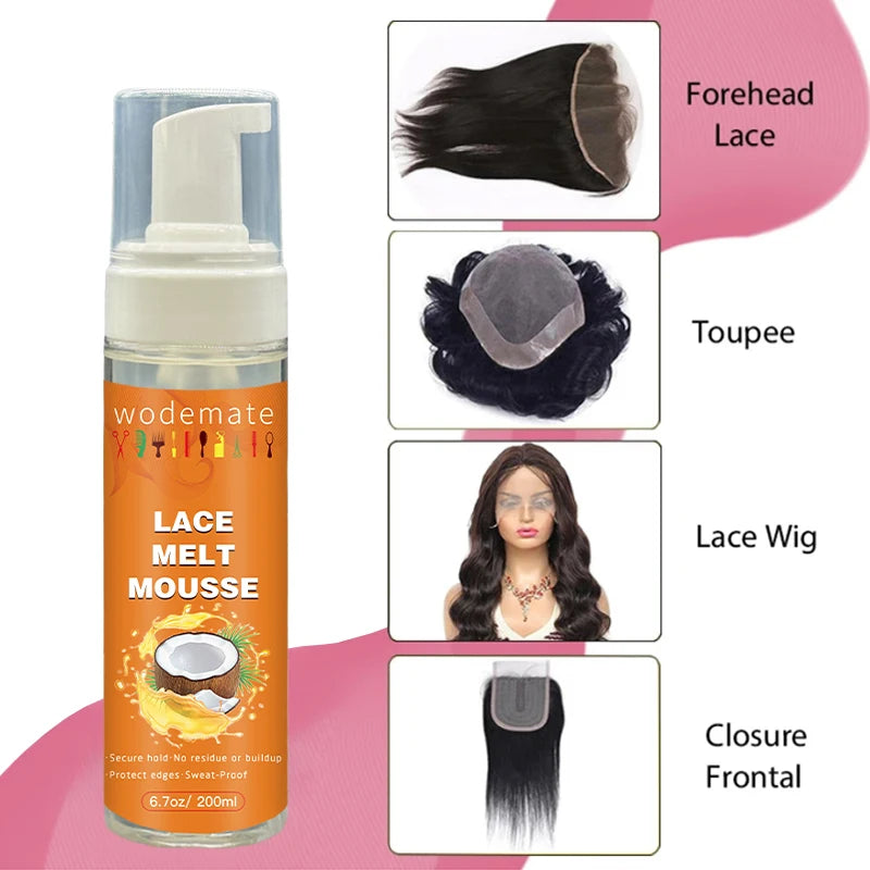موس إذابة الدانتيل (ليّس)  تثبيت طبيعي قوي، سريع الجفاف، شفاف، وآمن   Lace Melt Mousse  Quick-Drying, Invisible, Firm Hold Mousse for a Natural, Residue-Free, & Safe Finish (200ml)