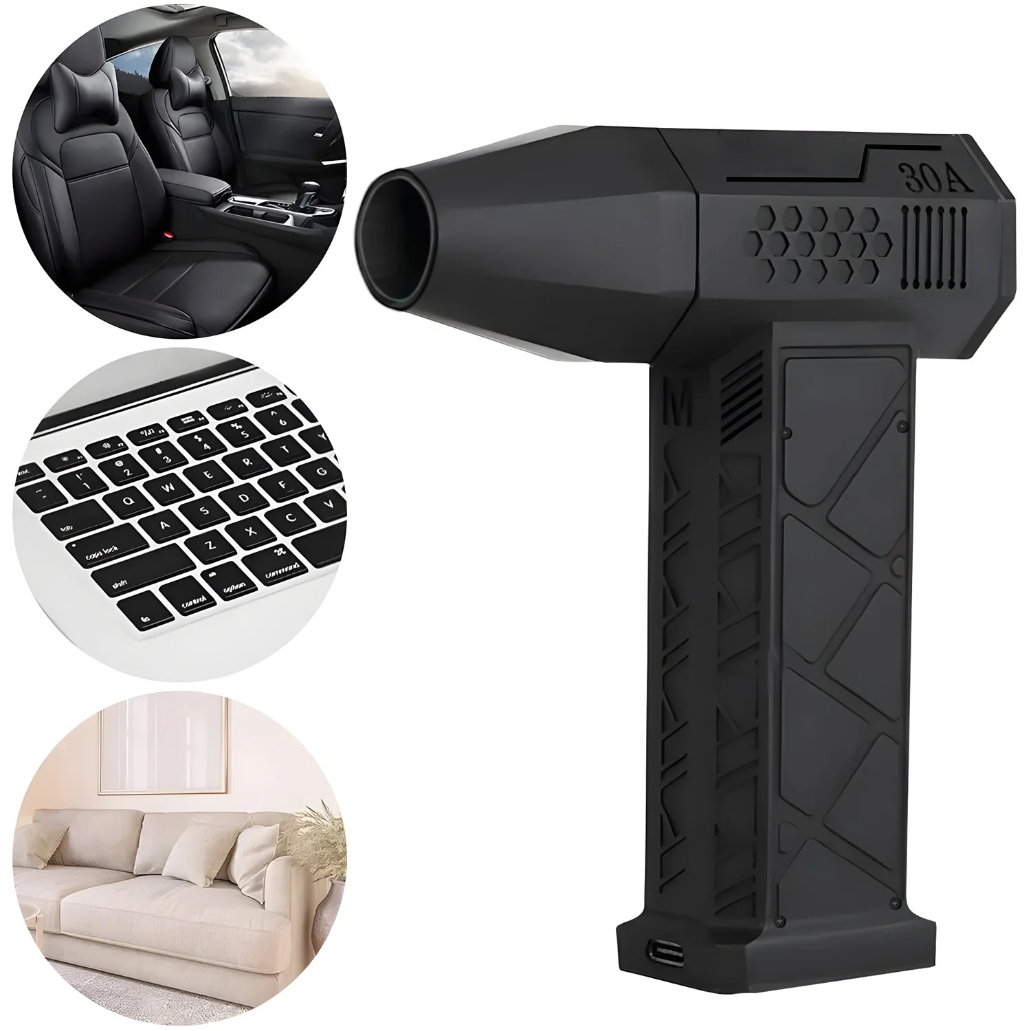 Powerful 130,000 RPM Brushless Air Duster with Type-C Fast Charging   مكنسة ومنفاخ هواء قوي (Brushless): 130K RPM لإزالة الغبار والتنظيف العميق